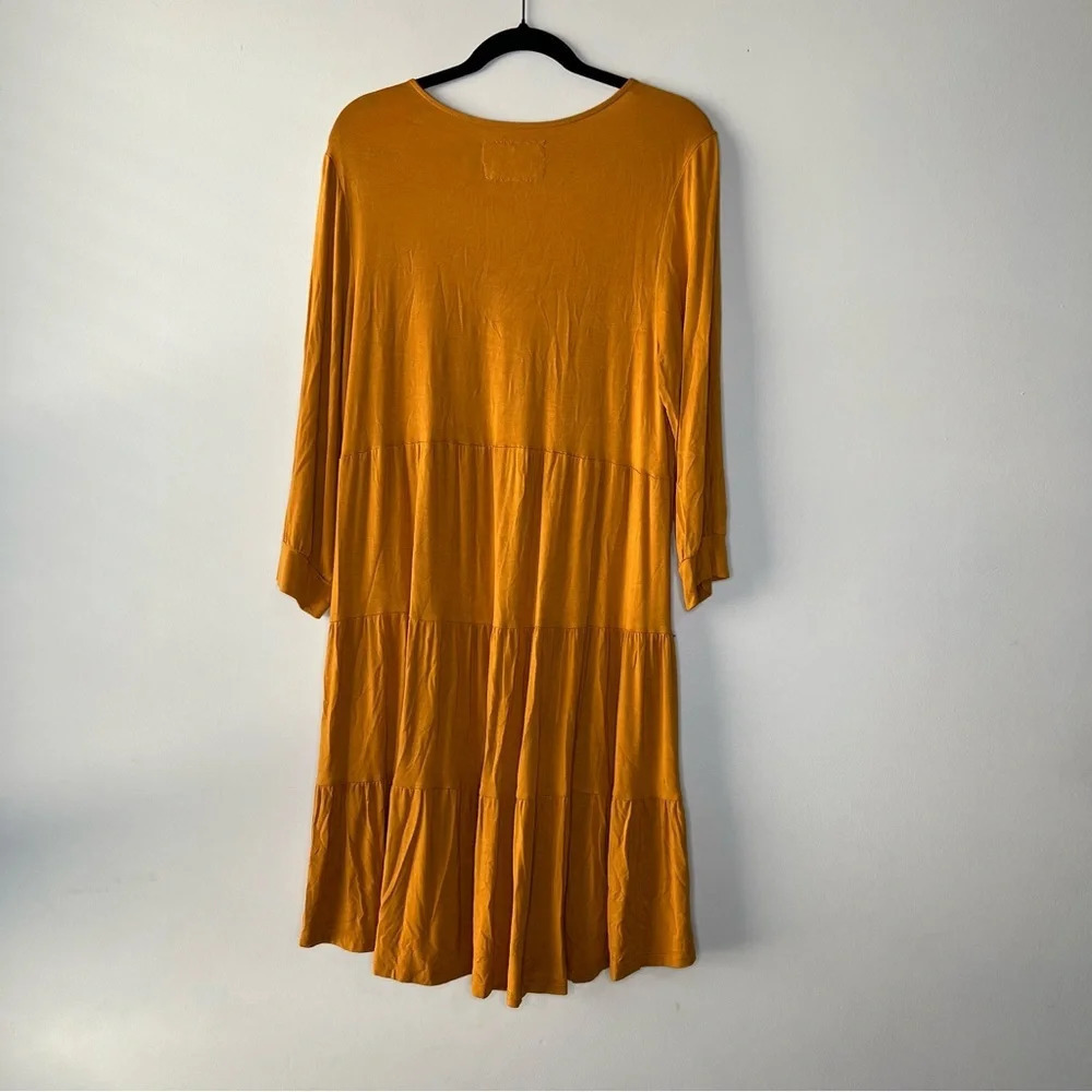 Cupio Yellow Embroidered Midi Dress Boho Hippie Floral Relaxed Fit Sz L - Picture 6 of 6